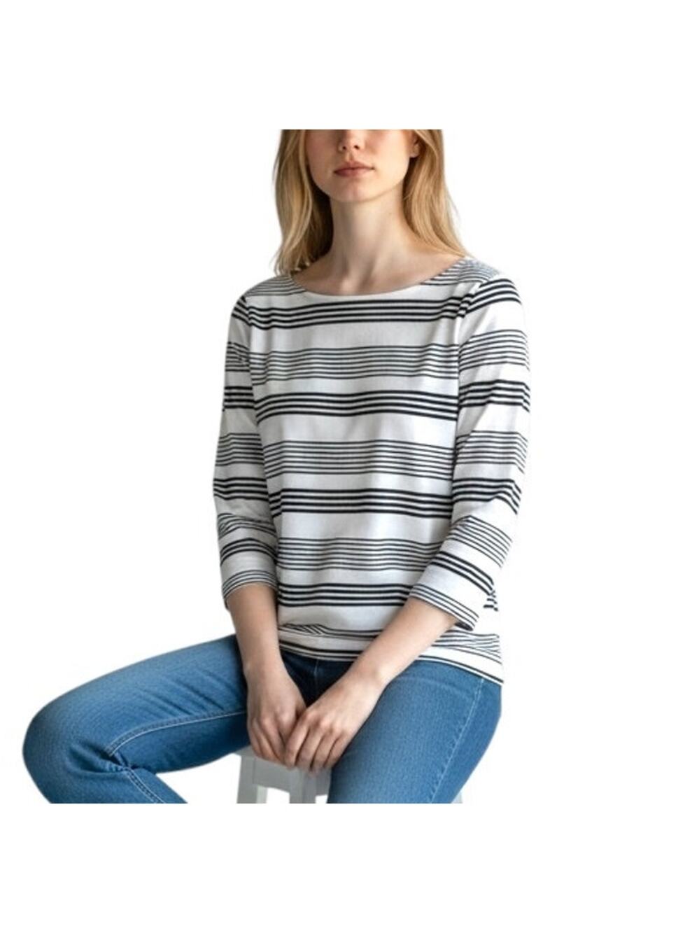 Madewell blouse women's small striped 3/4 sleeve boatneck ponte nautical